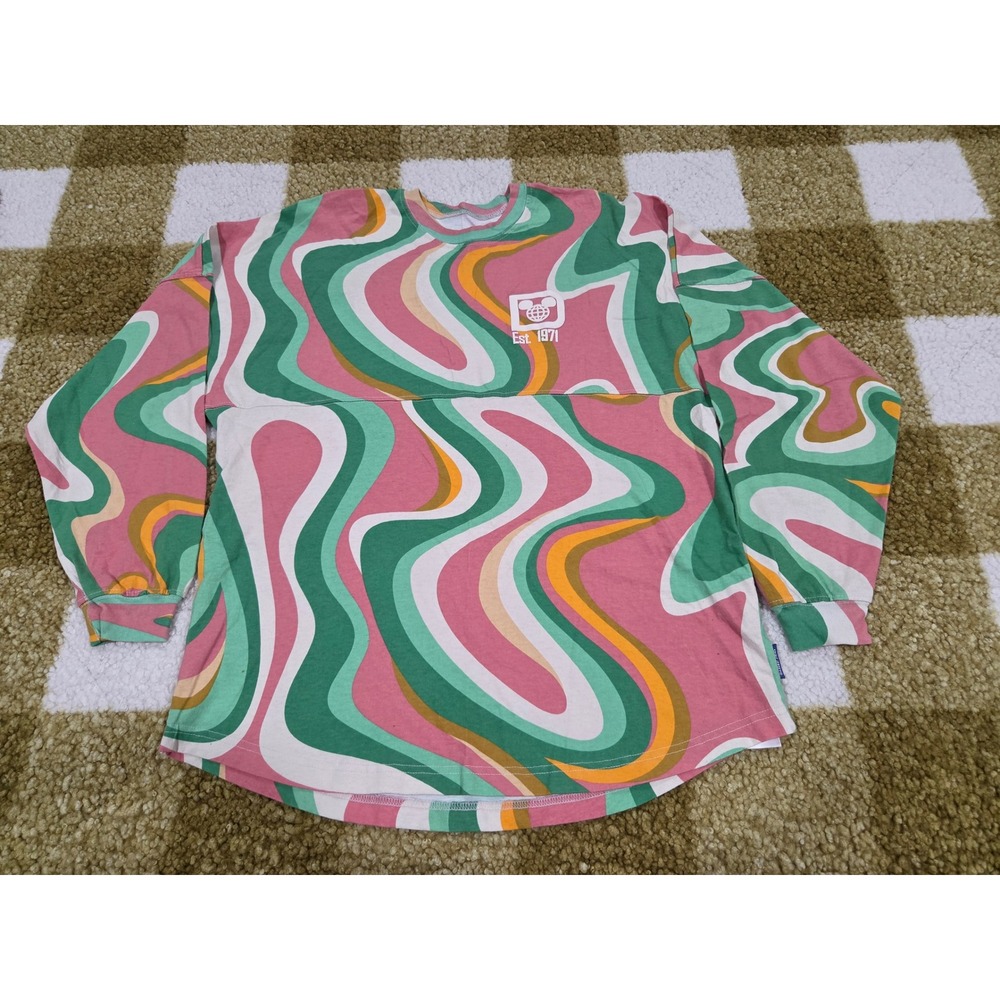 Disney Spirit Jersey Walt Disney World Psychedelic Swirl Pink Green Medium